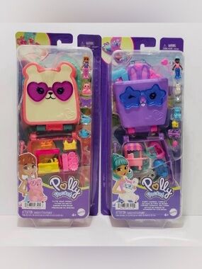 Polly Pocket Cutie Bear Picnic & Bunny Carnival Compact Mini Playsets Bundle Lot